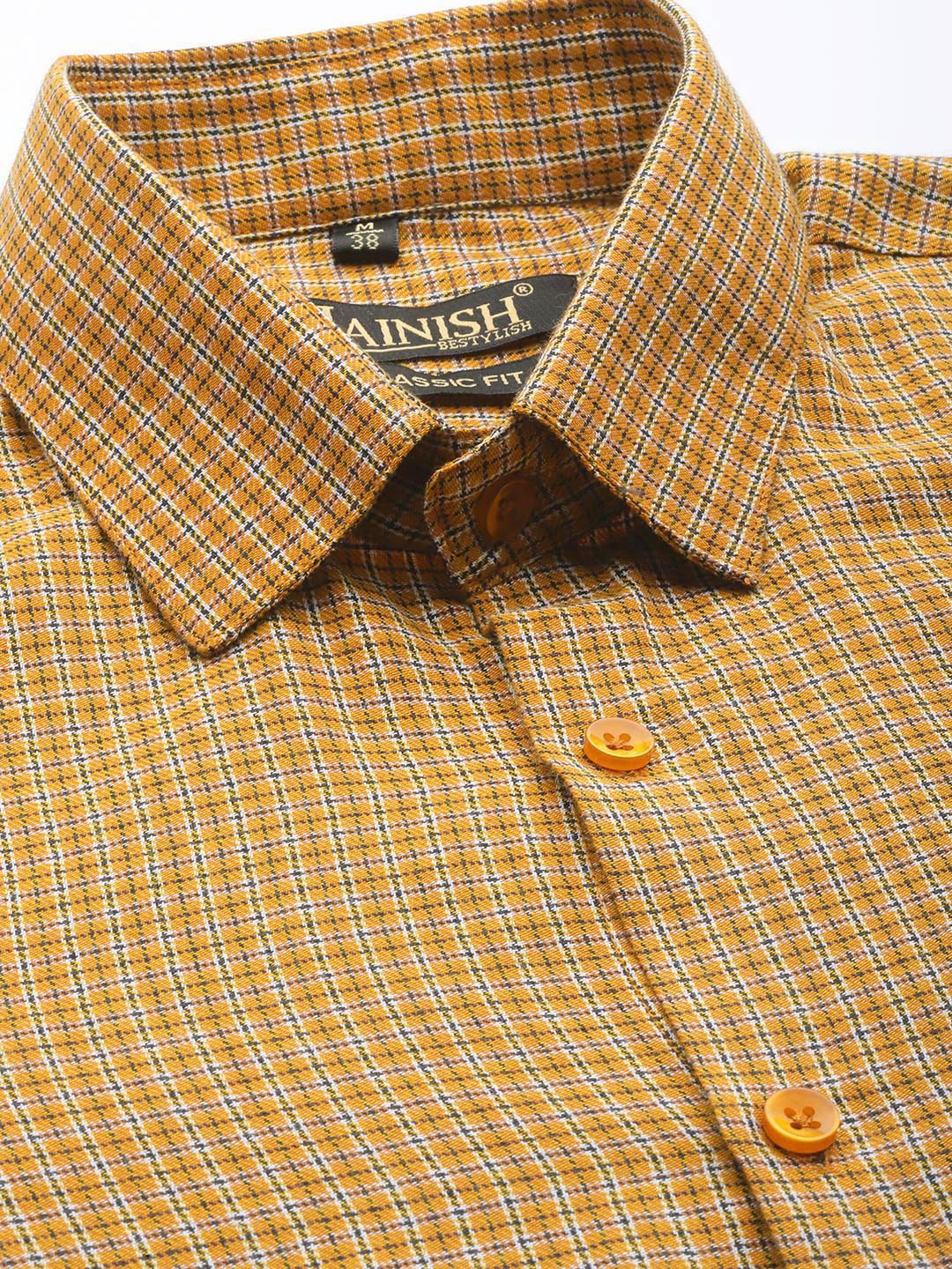 Jainish Men's Cotton Checked Formal Shirts ( SF 804Mustard ) | Grocsy