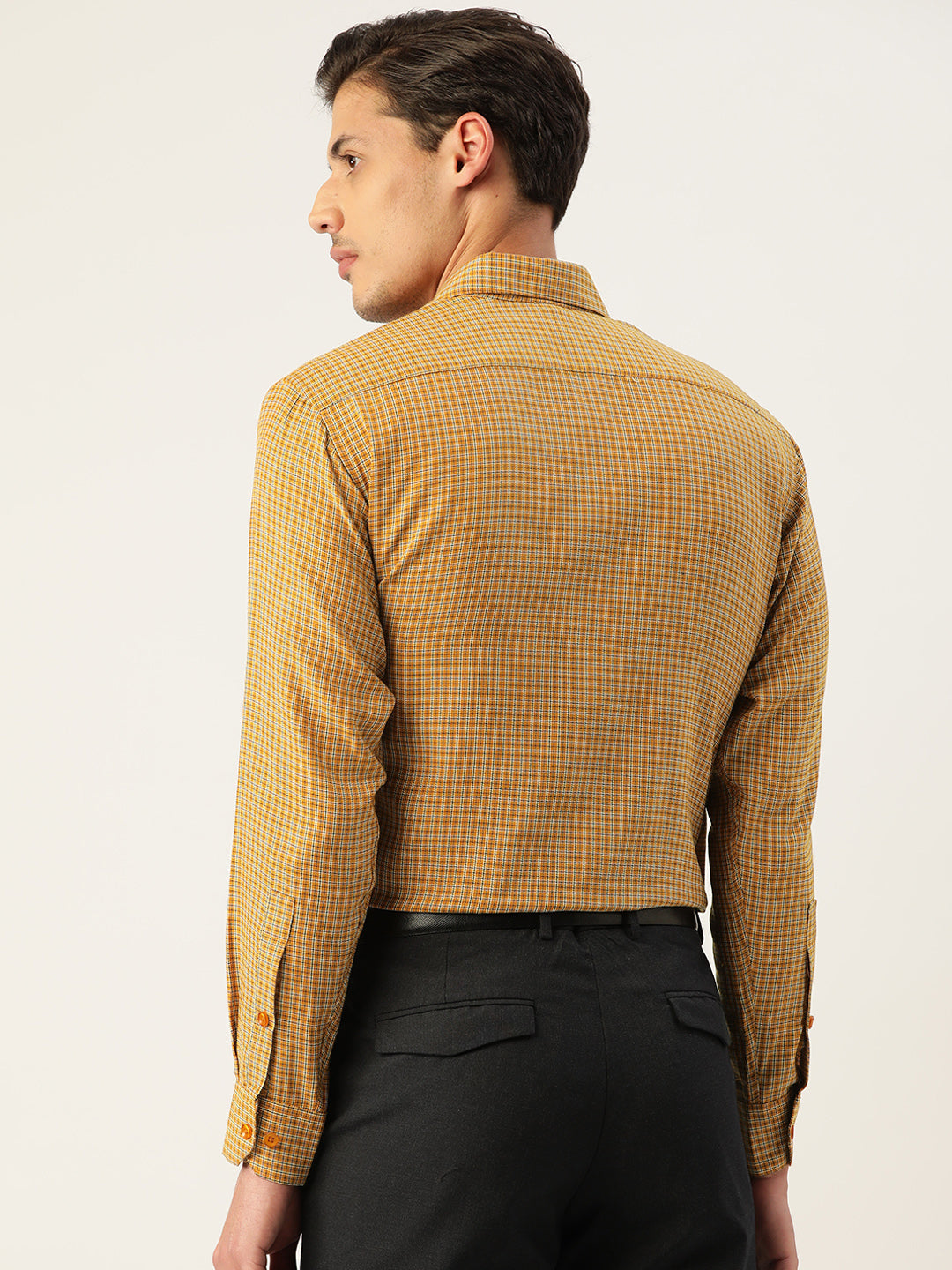 Jainish Men's Cotton Checked Formal Shirts ( SF 804Mustard ) | Grocsy