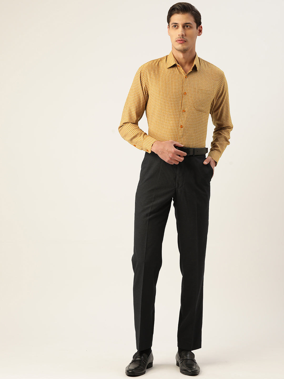 Jainish Men's Cotton Checked Formal Shirts ( SF 804Mustard ) | Grocsy