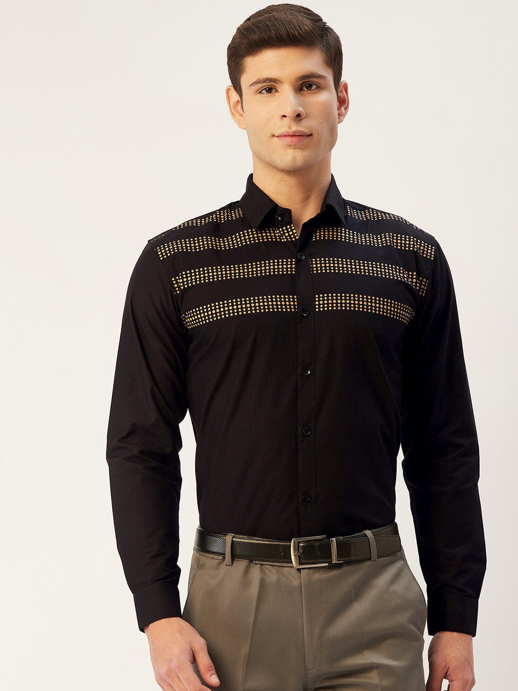 Jainish Men's Cotton Printed Formal Shirts ( SF 805Black ) | Grocsy
