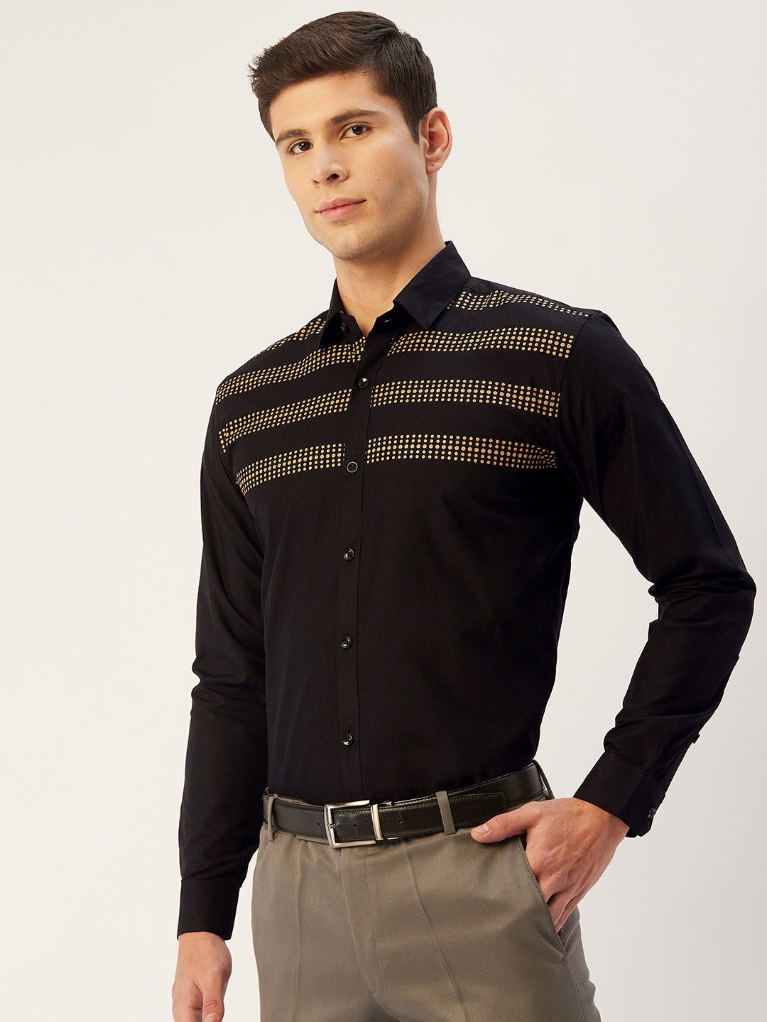 Jainish Men's Cotton Printed Formal Shirts ( SF 805Black ) | Grocsy