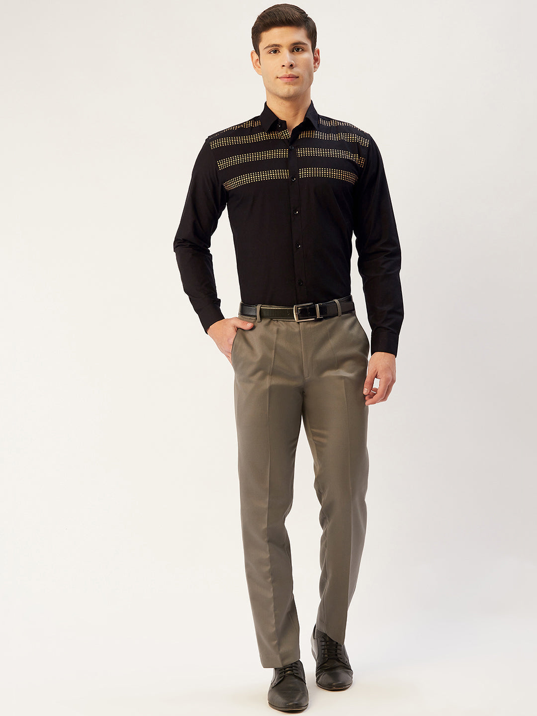 Jainish Men's Cotton Printed Formal Shirts ( SF 805Black ) | Grocsy