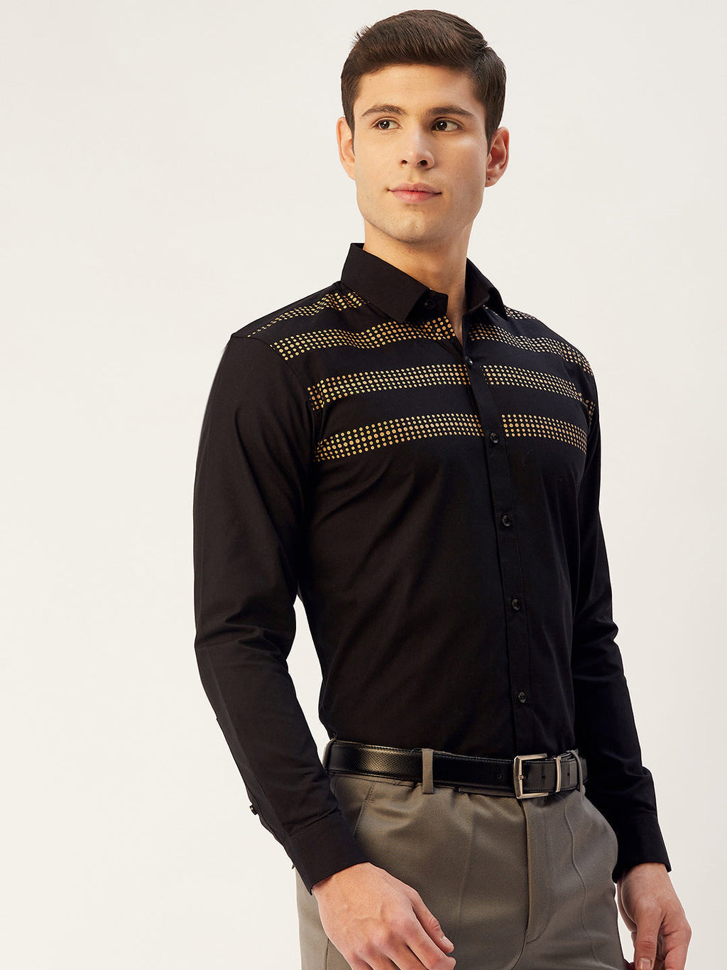 Jainish Men's Cotton Printed Formal Shirts ( SF 805Black ) | Grocsy