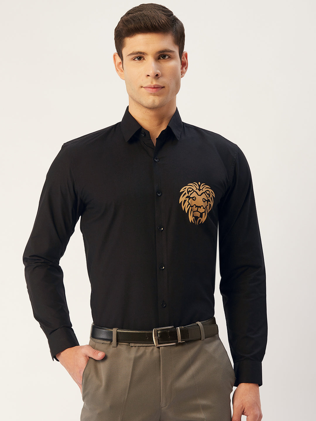 Jainish Men's Cotton Printed Formal Shirts ( SF 806Black ) | Grocsy