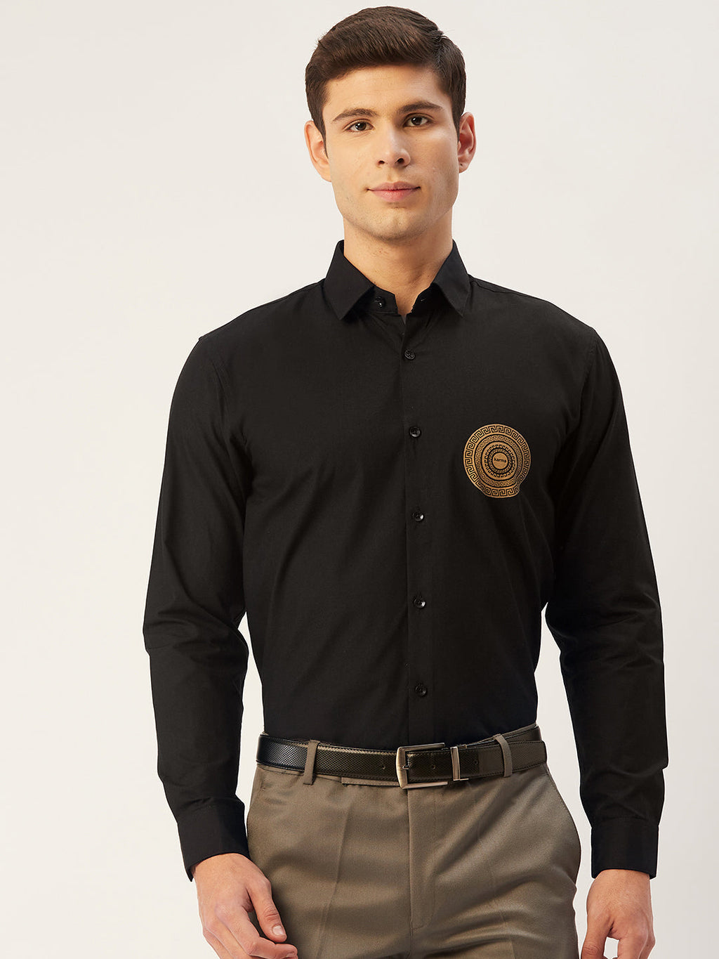 Jainish Men's Cotton Printed Formal Shirts ( SF 807Black ) | Grocsy