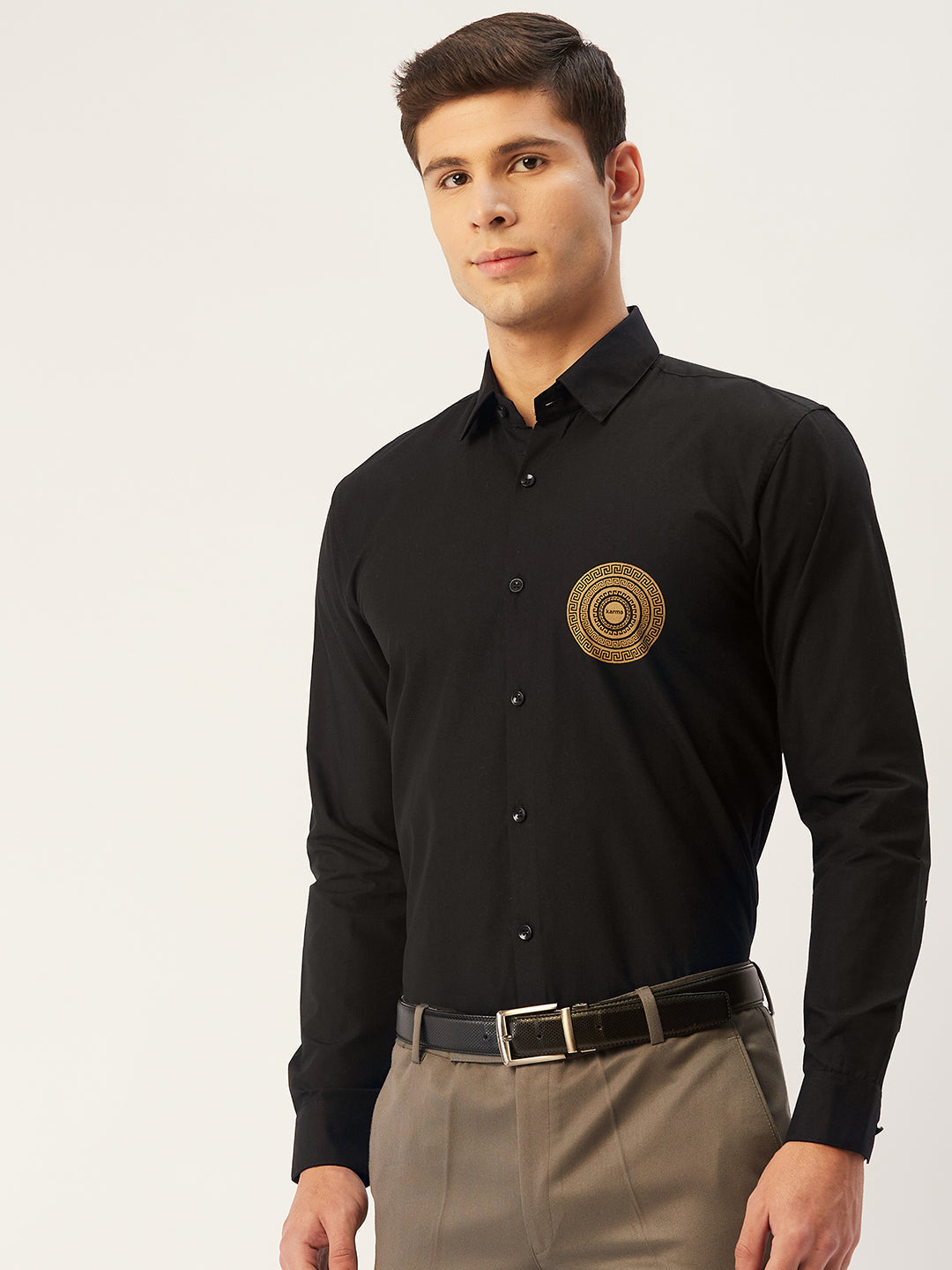 Jainish Men's Cotton Printed Formal Shirts ( SF 807Black ) | Grocsy