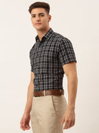 Jainish Men's Cotton Checked Half Sleeve Formal Shirts ( SF 808Black ) | Grocsy