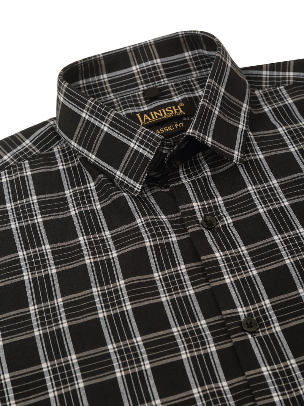 Jainish Men's Cotton Checked Half Sleeve Formal Shirts ( SF 808Black ) | Grocsy