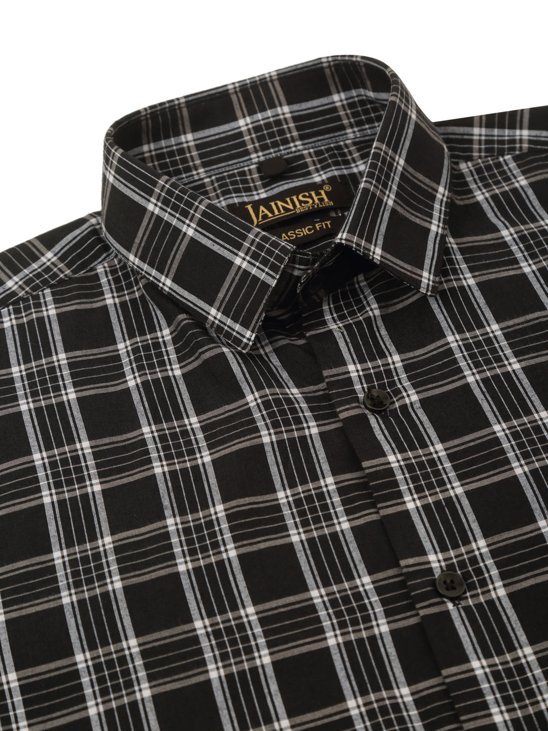 Jainish Men's Cotton Checked Half Sleeve Formal Shirts ( SF 808Black ) | Grocsy