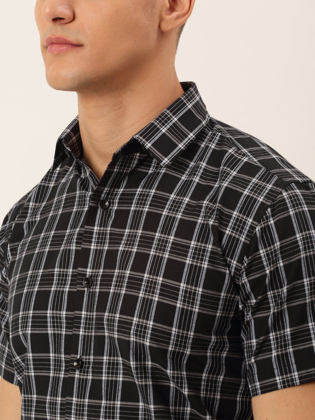 Jainish Men's Cotton Checked Half Sleeve Formal Shirts ( SF 808Black ) | Grocsy