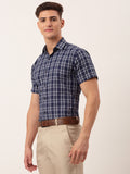 Jainish Men's Cotton Checked Half Sleeve Formal Shirts ( SF 808Blue ) | Grocsy
