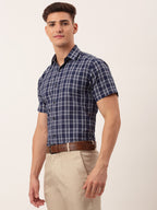 Jainish Men's Cotton Checked Half Sleeve Formal Shirts ( SF 808Blue ) | Grocsy