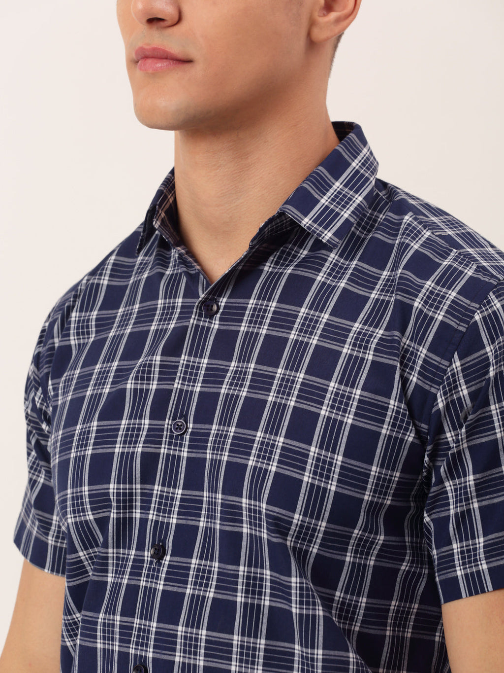 Jainish Men's Cotton Checked Half Sleeve Formal Shirts ( SF 808Blue ) | Grocsy