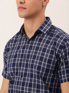 Jainish Men's Cotton Checked Half Sleeve Formal Shirts ( SF 808Blue ) | Grocsy