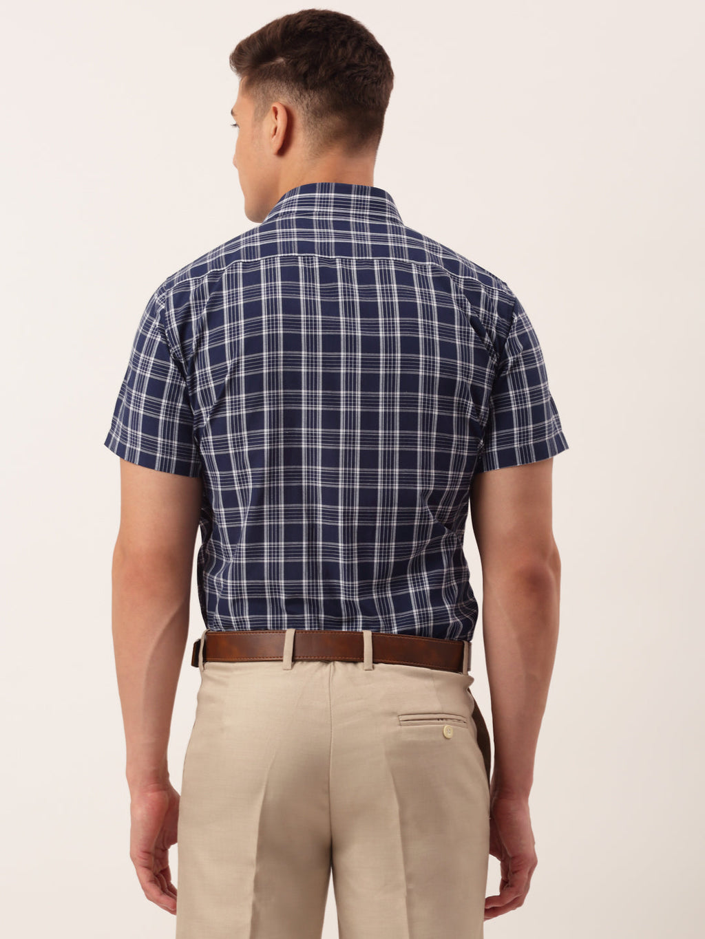Jainish Men's Cotton Checked Half Sleeve Formal Shirts ( SF 808Blue ) | Grocsy