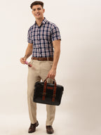 Jainish Men's Cotton Checked Half Sleeve Formal Shirts ( SF 808Navy ) | Grocsy