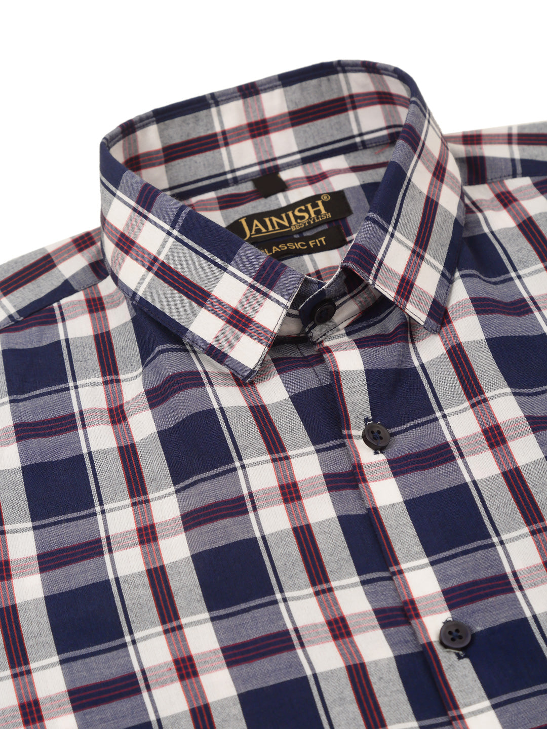 Jainish Men's Cotton Checked Half Sleeve Formal Shirts ( SF 808Navy ) | Grocsy