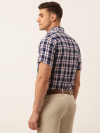 Jainish Men's Cotton Checked Half Sleeve Formal Shirts ( SF 808Navy ) | Grocsy