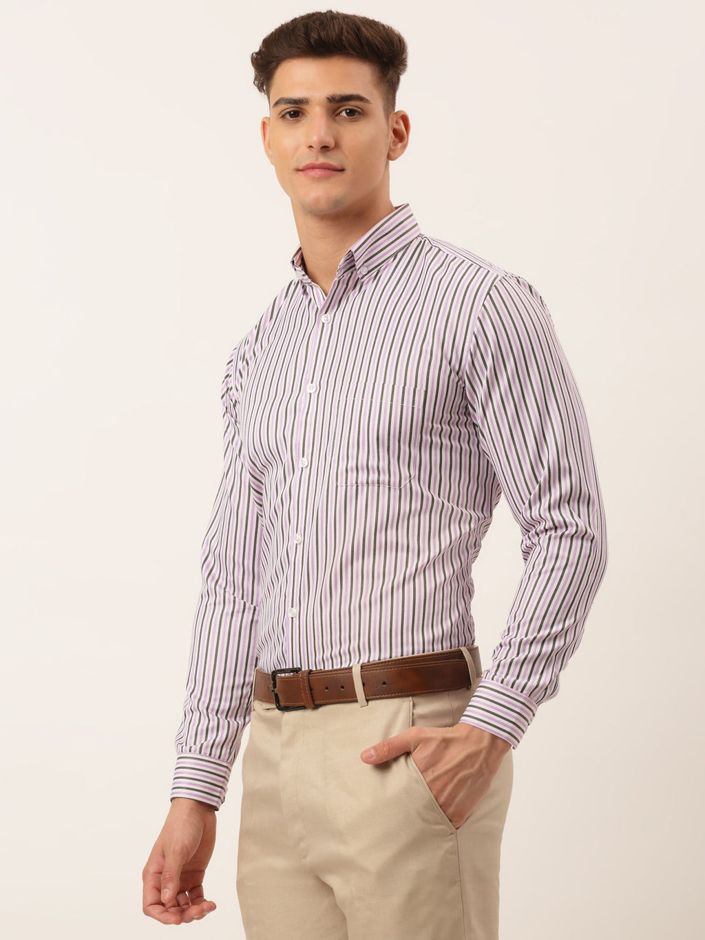 Jainish Men's Cotton Checked Button Down Collar Formal Shirts ( SF 809Light-Purple ) | Grocsy