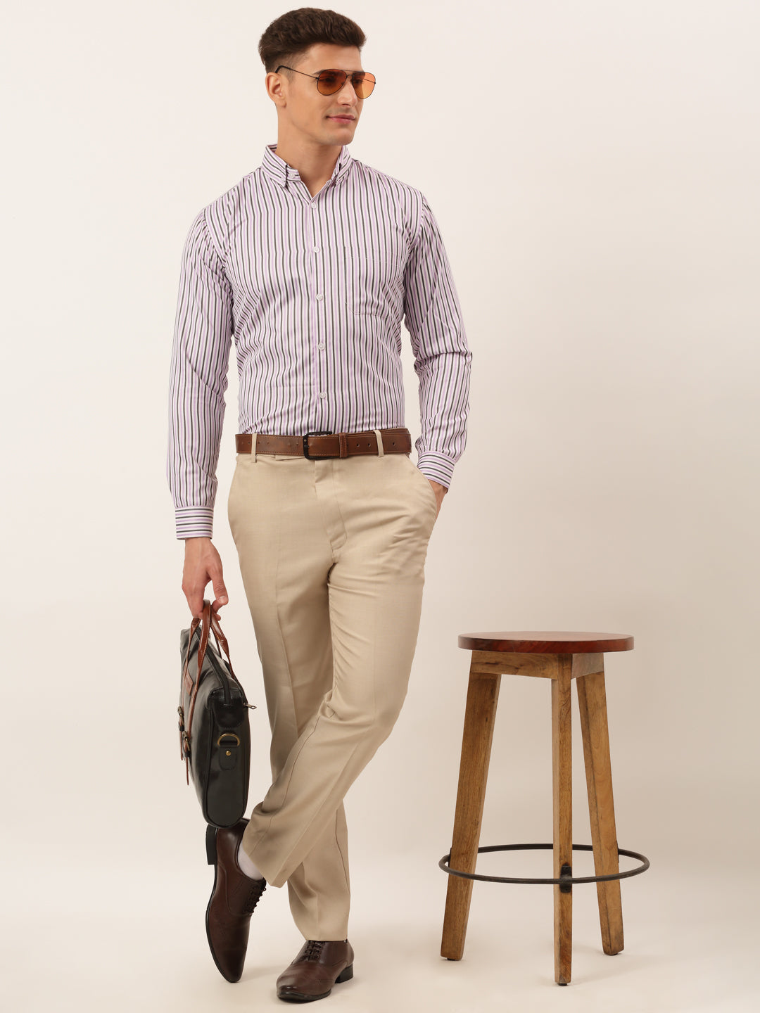 Jainish Men's Cotton Checked Button Down Collar Formal Shirts ( SF 809Light-Purple ) | Grocsy
