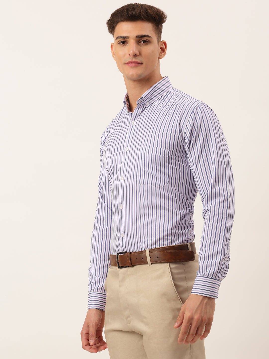 Jainish Men's Cotton Checked Button Down Collar Formal Shirts ( SF 809Voilet ) | Grocsy