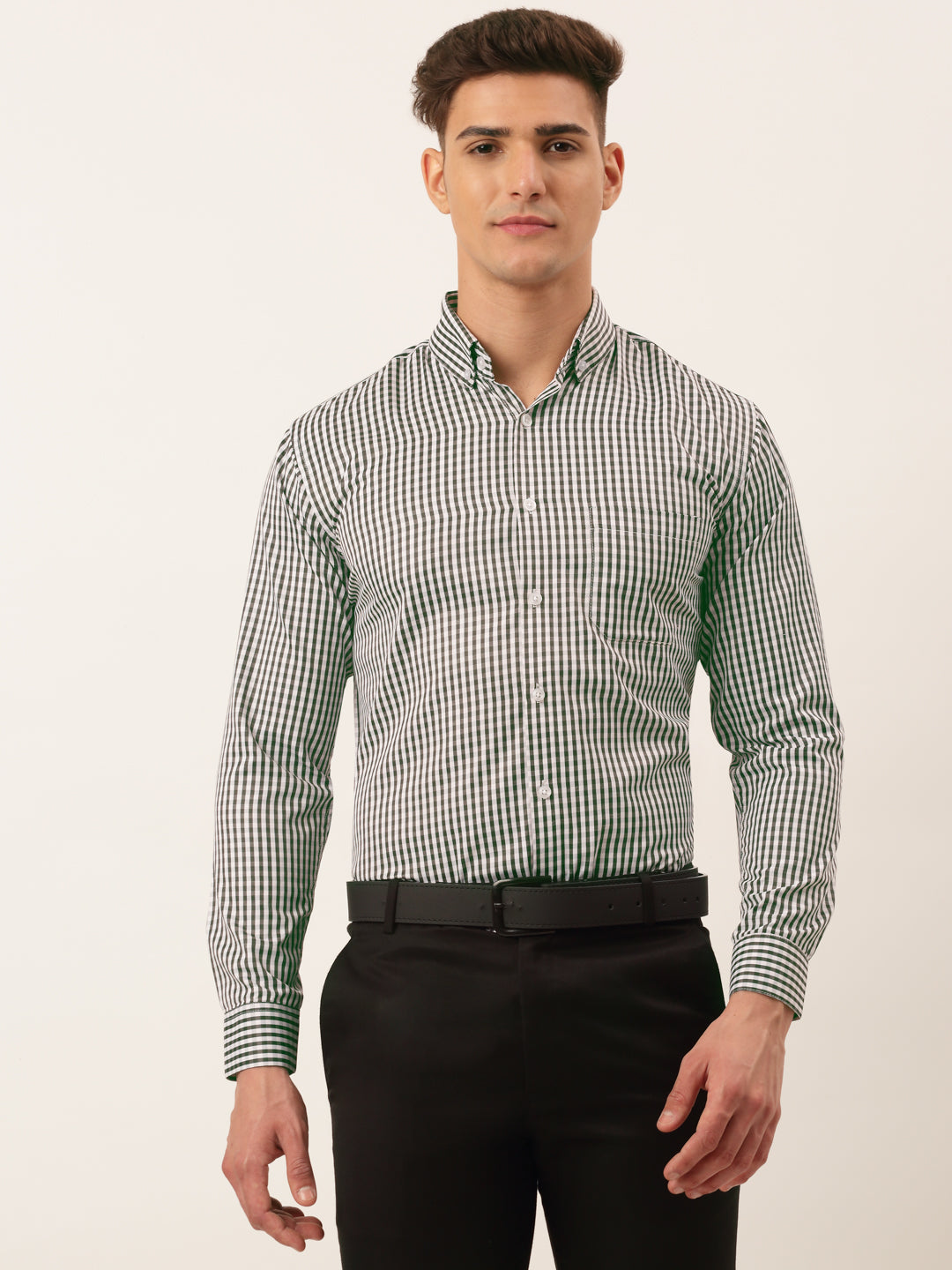Jainish Men's Cotton Checked Button Down Collar Formal Shirts ( SF 810Black ) | Grocsy