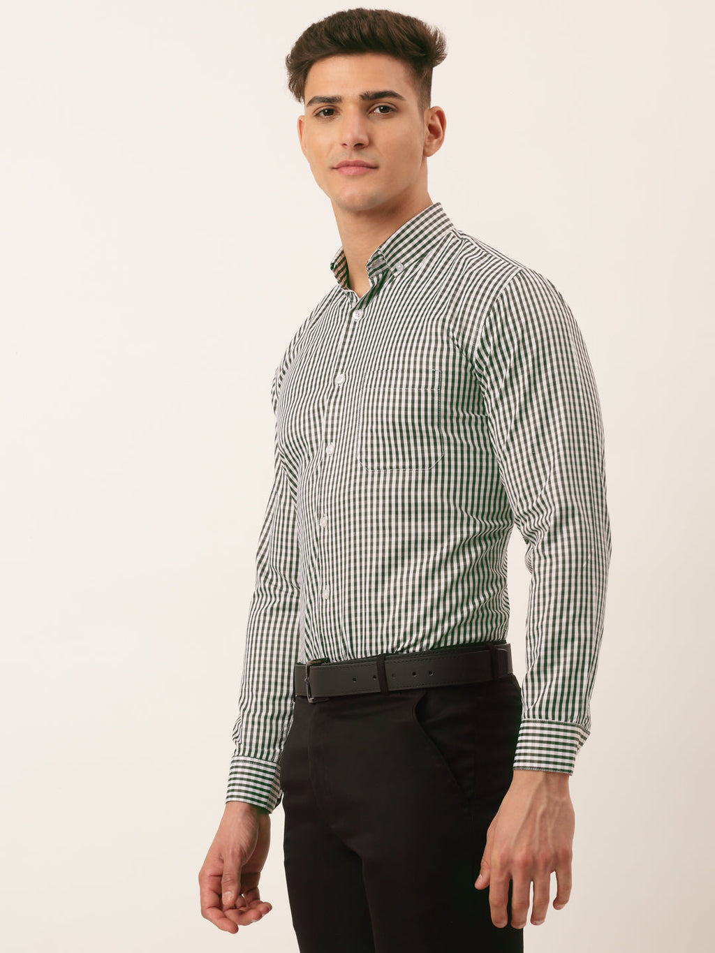 Jainish Men's Cotton Checked Button Down Collar Formal Shirts ( SF 810Black ) | Grocsy