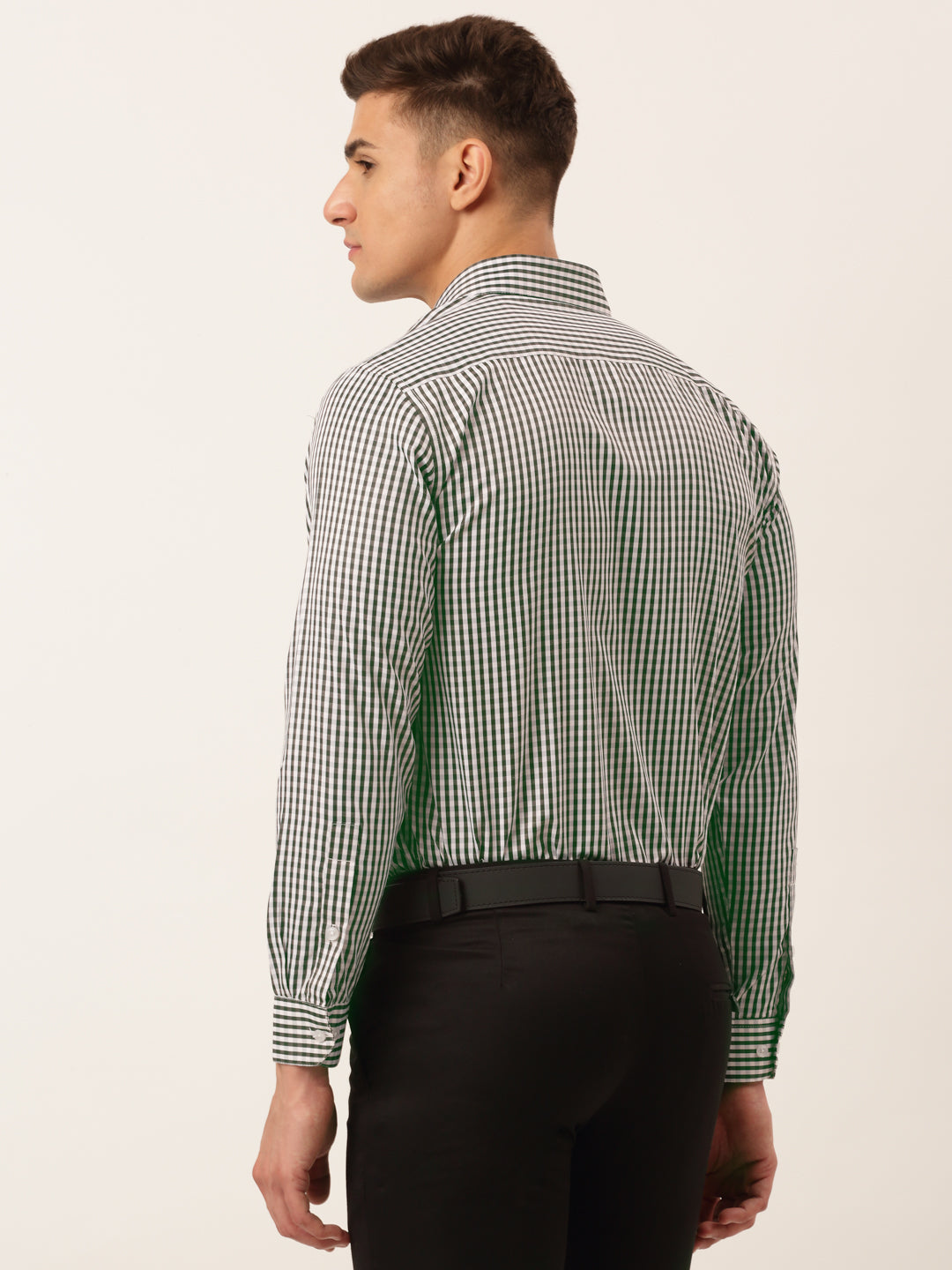 Jainish Men's Cotton Checked Button Down Collar Formal Shirts ( SF 810Black ) | Grocsy
