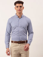 Jainish Men's Cotton Checked Button Down Collar Formal Shirts ( SF 810Blue ) | Grocsy