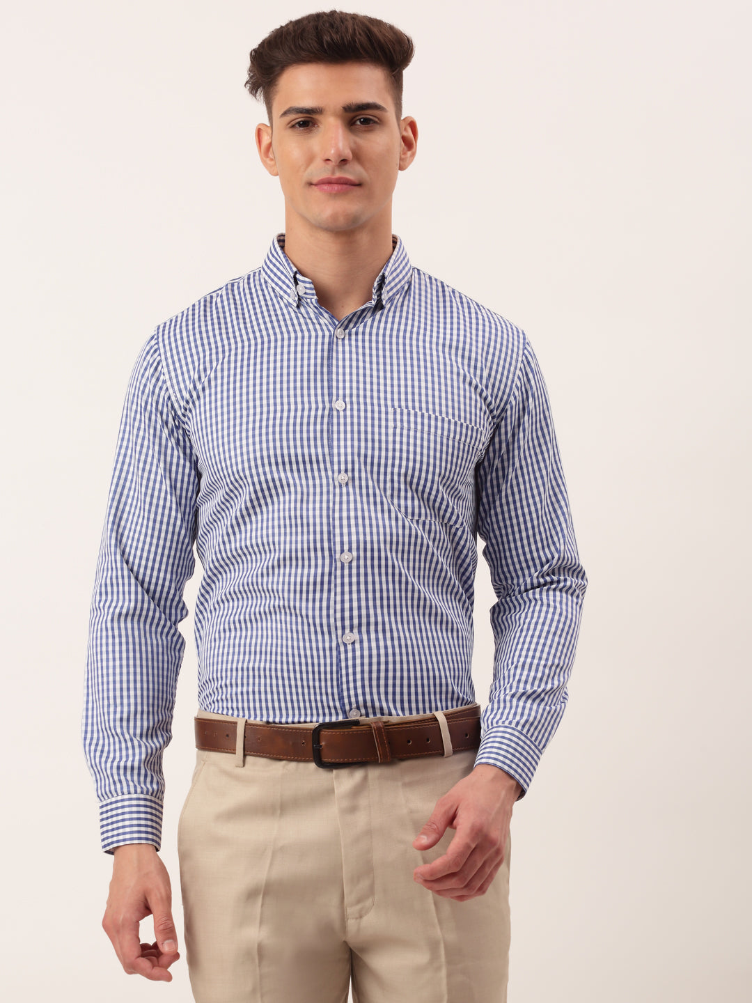 Jainish Men's Cotton Checked Button Down Collar Formal Shirts ( SF 810Blue ) | Grocsy