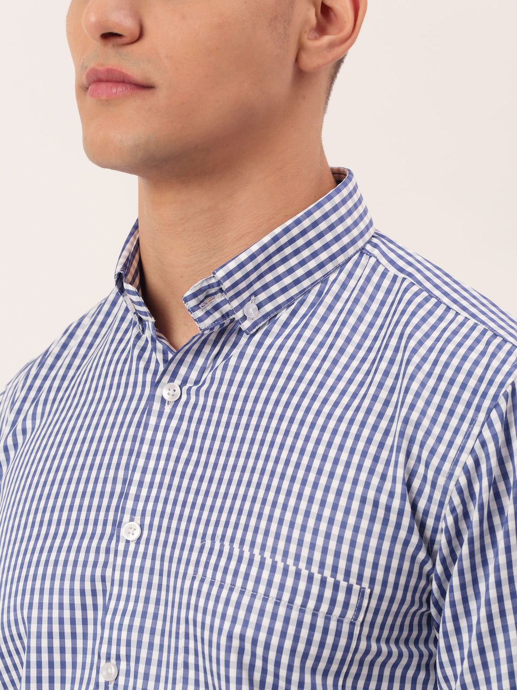 Jainish Men's Cotton Checked Button Down Collar Formal Shirts ( SF 810Blue ) | Grocsy