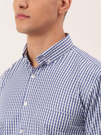 Jainish Men's Cotton Checked Button Down Collar Formal Shirts ( SF 810Blue ) | Grocsy