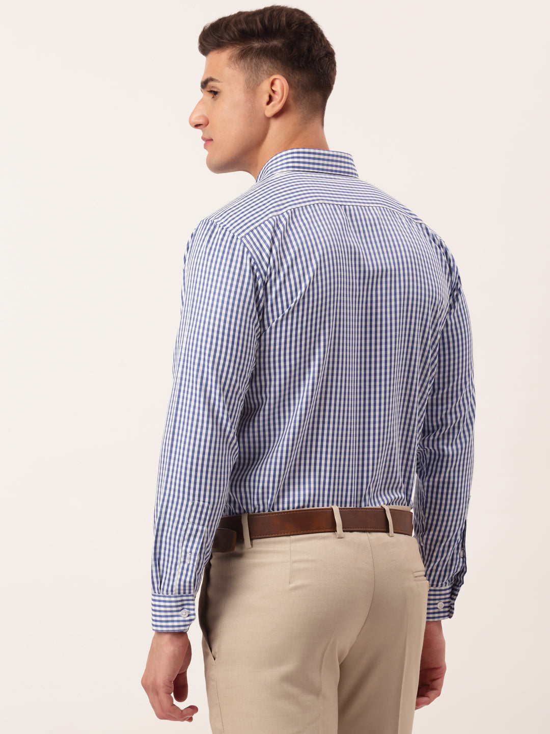 Jainish Men's Cotton Checked Button Down Collar Formal Shirts ( SF 810Blue ) | Grocsy