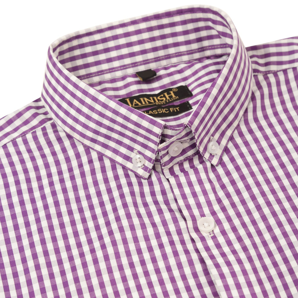Jainish Men's Cotton Checked Button Down Collar Formal Shirts ( SF 810Purple ) | Grocsy