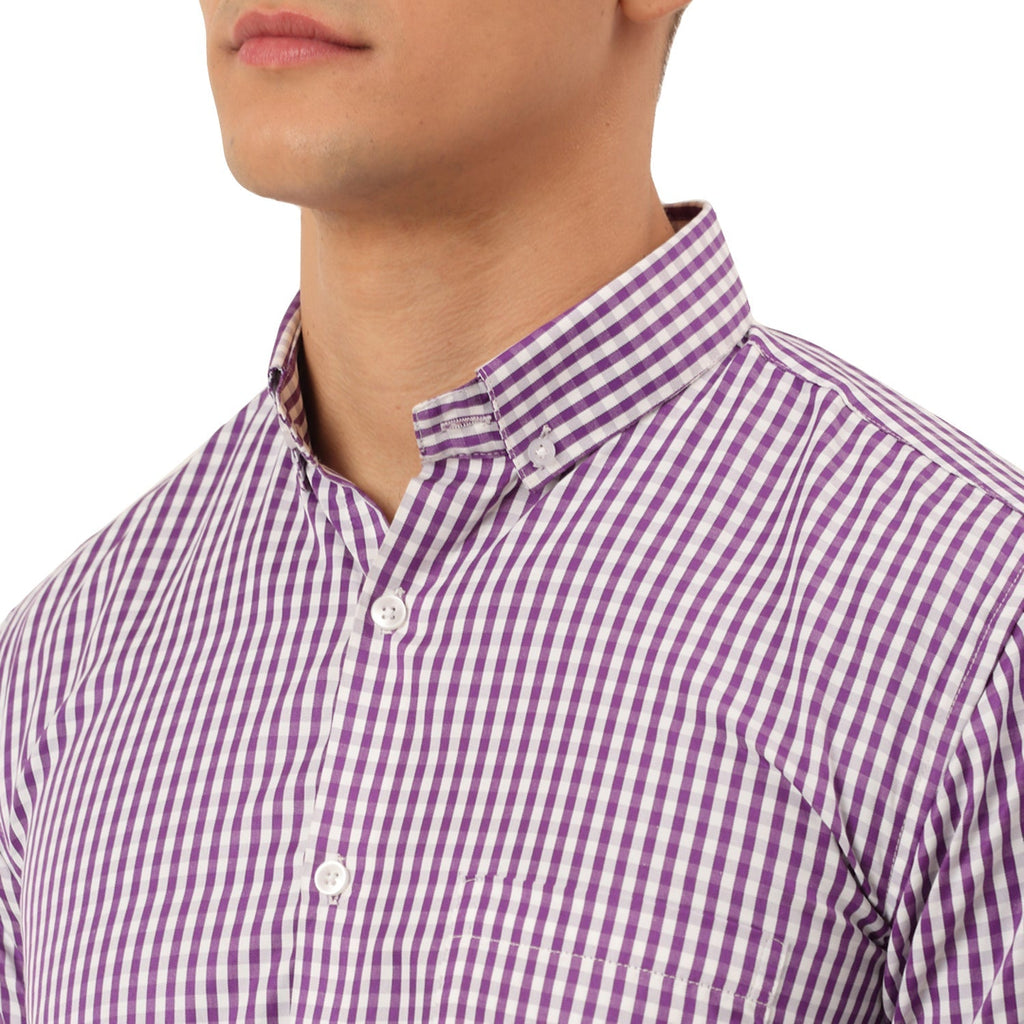 Jainish Men's Cotton Checked Button Down Collar Formal Shirts ( SF 810Purple ) | Grocsy