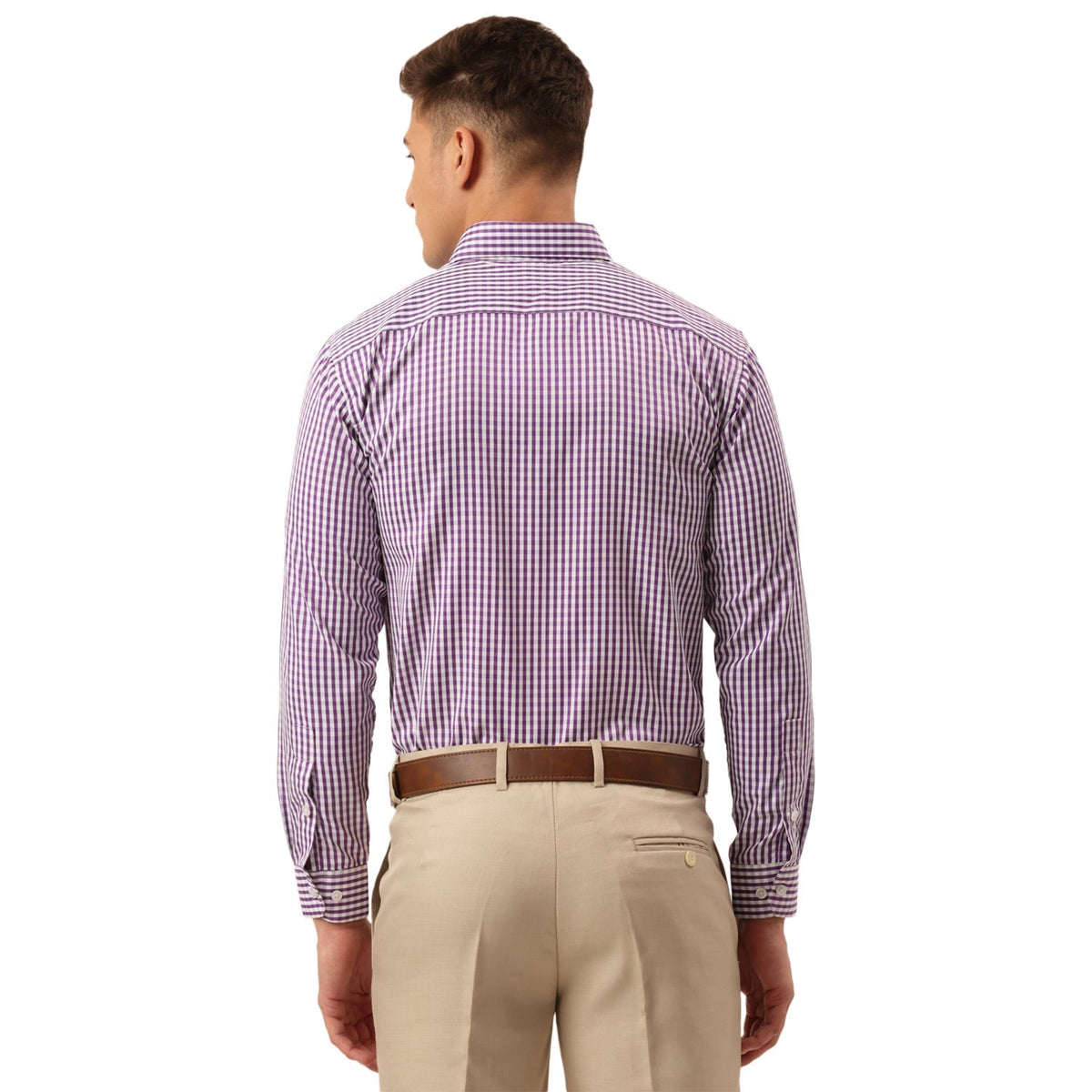 Jainish Men's Cotton Checked Button Down Collar Formal Shirts ( SF 810Purple ) | Grocsy