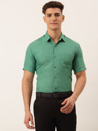Jainish Men's Cotton Solid Half Sleeve Formal Shirts ( SF 811Green ) | Grocsy