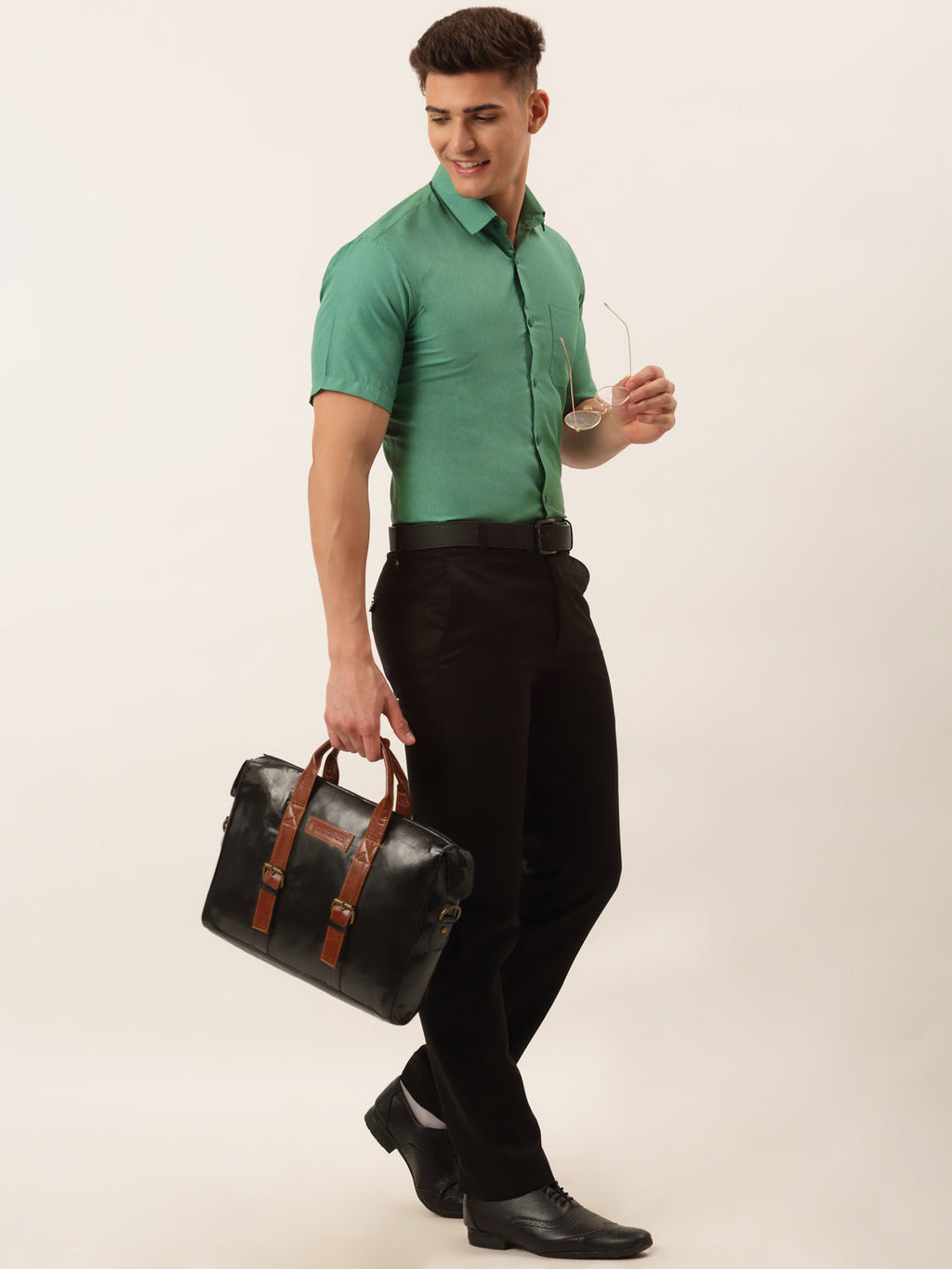 Jainish Men's Cotton Solid Half Sleeve Formal Shirts ( SF 811Green ) | Grocsy