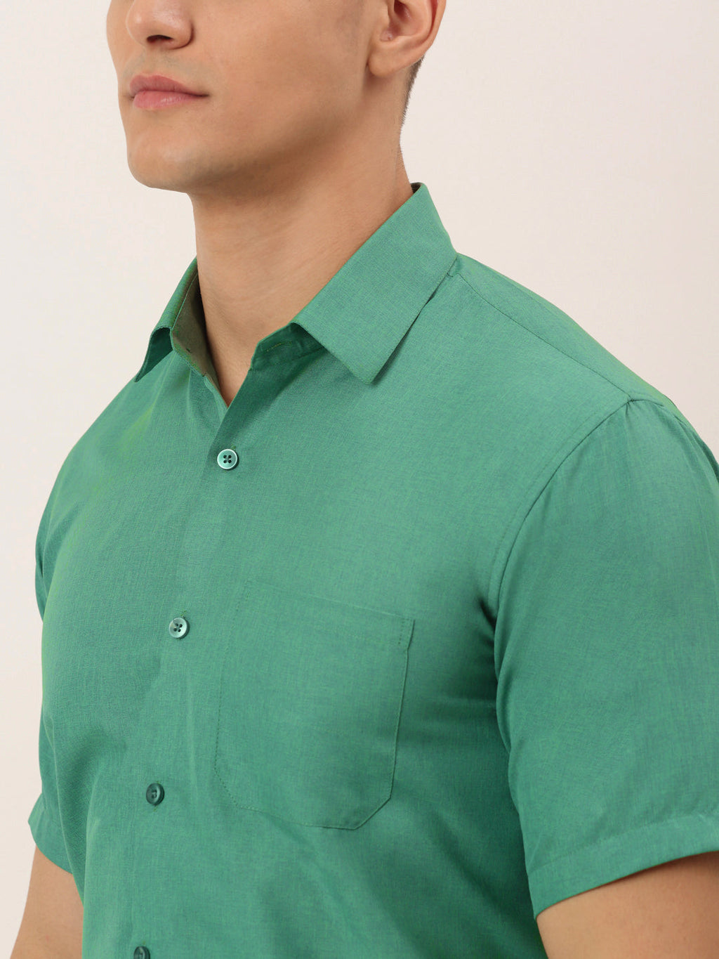 Jainish Men's Cotton Solid Half Sleeve Formal Shirts ( SF 811Green ) | Grocsy