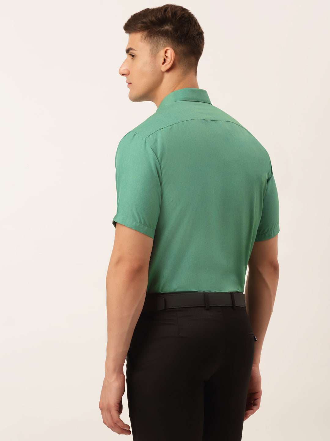 Jainish Men's Cotton Solid Half Sleeve Formal Shirts ( SF 811Green ) | Grocsy
