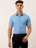 Jainish Men's Cotton Solid Half Sleeve Formal Shirts ( SF 811Light-Blue ) | Grocsy