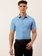 Jainish Men's Cotton Solid Half Sleeve Formal Shirts ( SF 811Light-Blue ) | Grocsy