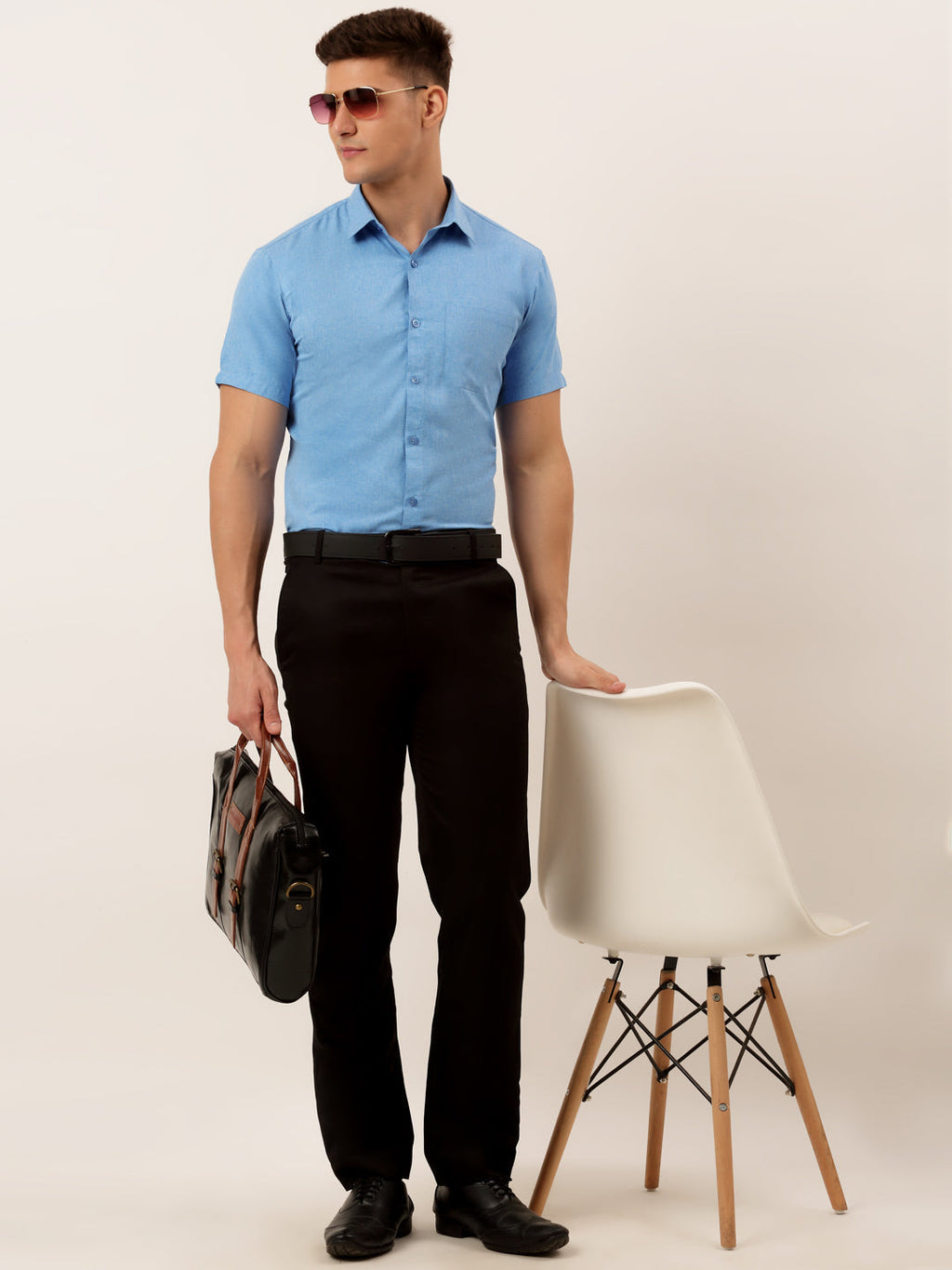 Jainish Men's Cotton Solid Half Sleeve Formal Shirts ( SF 811Light-Blue ) | Grocsy