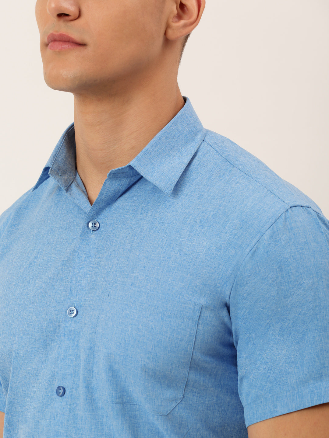 Jainish Men's Cotton Solid Half Sleeve Formal Shirts ( SF 811Light-Blue ) | Grocsy