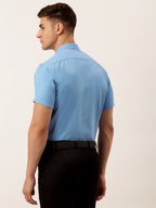 Jainish Men's Cotton Solid Half Sleeve Formal Shirts ( SF 811Light-Blue ) | Grocsy