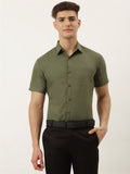Jainish Men's Cotton Solid Half Sleeve Formal Shirts ( SF 811Olive ) | Grocsy