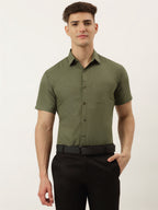 Jainish Men's Cotton Solid Half Sleeve Formal Shirts ( SF 811Olive ) | Grocsy