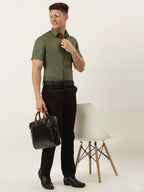 Jainish Men's Cotton Solid Half Sleeve Formal Shirts ( SF 811Olive ) | Grocsy