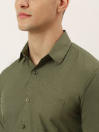 Jainish Men's Cotton Solid Half Sleeve Formal Shirts ( SF 811Olive ) | Grocsy