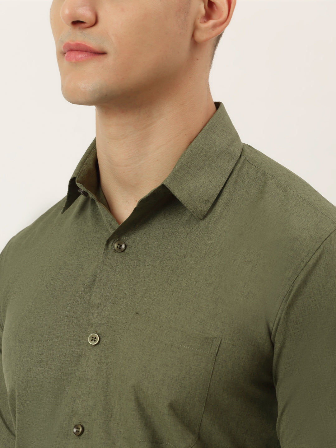 Jainish Men's Cotton Solid Half Sleeve Formal Shirts ( SF 811Olive ) | Grocsy